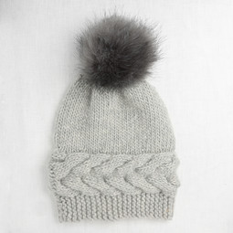 Image of Faux Fur Pom Pom Carbon Grey, Snap Closure