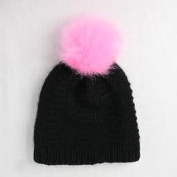 Image of Faux Fur Pom Pom Strawberry Cream, Snap Closure