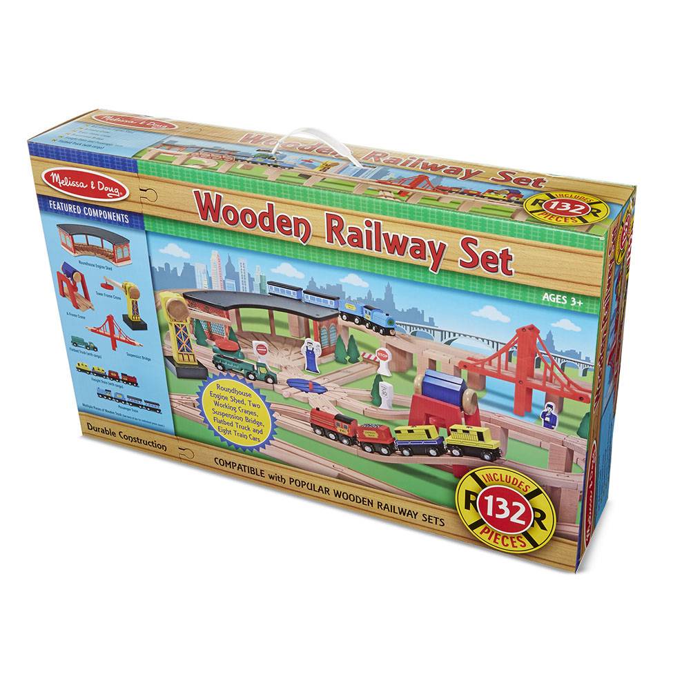 melissa and doug wooden railway set 132 pieces