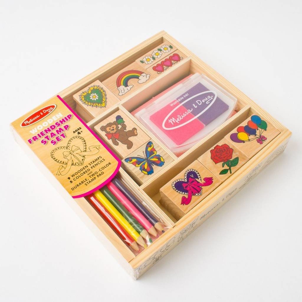 Melissa & Doug Wooden Stamp Set, Happy Handles