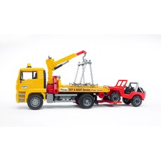 BRUDER TOYS AMERICA MAN TGA TOW TRUCK WITH CROSS COUNTRY VEHICLE BRUDER