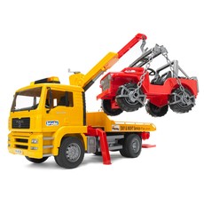 BRUDER TOYS AMERICA MAN TGA TOW TRUCK WITH CROSS COUNTRY VEHICLE BRUDER