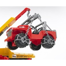 BRUDER TOYS AMERICA MAN TGA TOW TRUCK WITH CROSS COUNTRY VEHICLE BRUDER