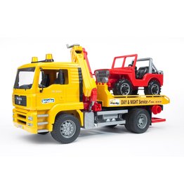 BRUDER TOYS AMERICA MAN TGA TOW TRUCK WITH CROSS COUNTRY VEHICLE BRUDER