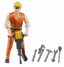 BRUDER TOYS AMERICA CONSTRUCTION WORKER WITH ACCESSORIES