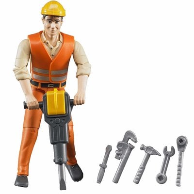 BRUDER TOYS AMERICA CONSTRUCTION WORKER WITH ACCESSORIES