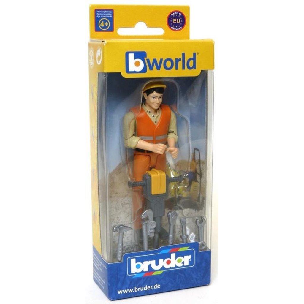 BRUDER TOYS AMERICA CONSTRUCTION WORKER WITH ACCESSORIES