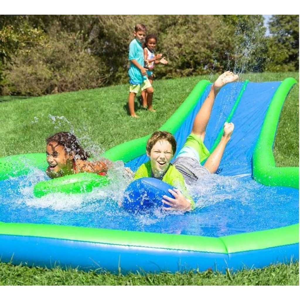 Extra Long 25-Foot Double Lane Water Slide with Sprinkler – Hearthsong