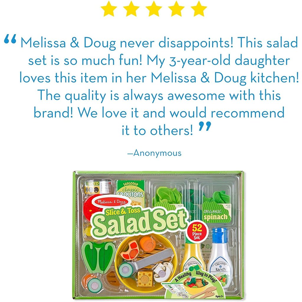 Melissa & Doug Slice and Toss Salad Play Set – 52 Wooden and Felt Pieces ,  Green - Pretend Food, Kitchen Accessories For Kids Ages 3+