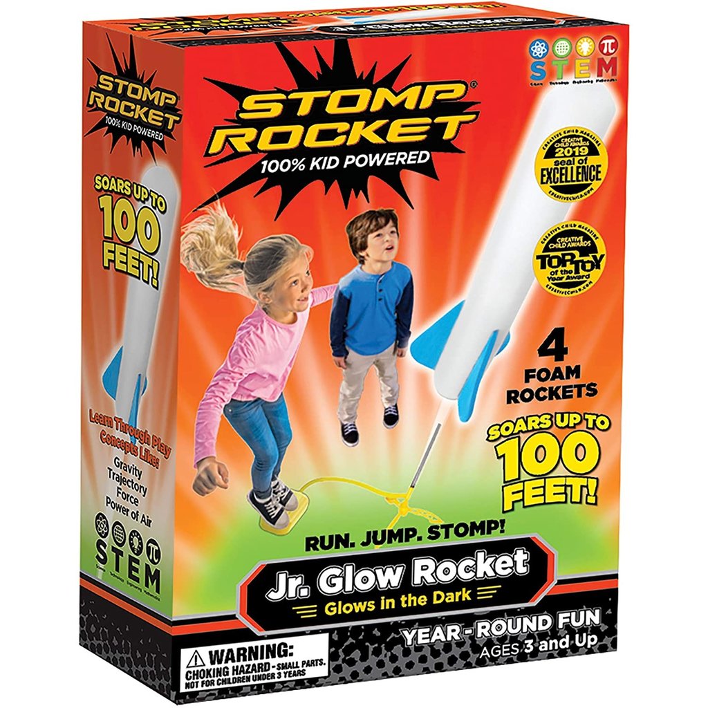 NEW Stomp Rocket Jr Glow Rocket w/ 7 Rockets Soars up to 100 ft Glows in Dark 