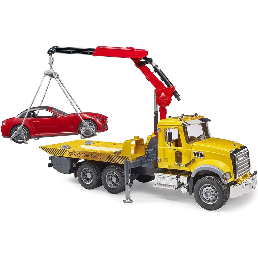 MACK GRANITE TOW TRUCK WITH ROADSTER - THE TOY STORE