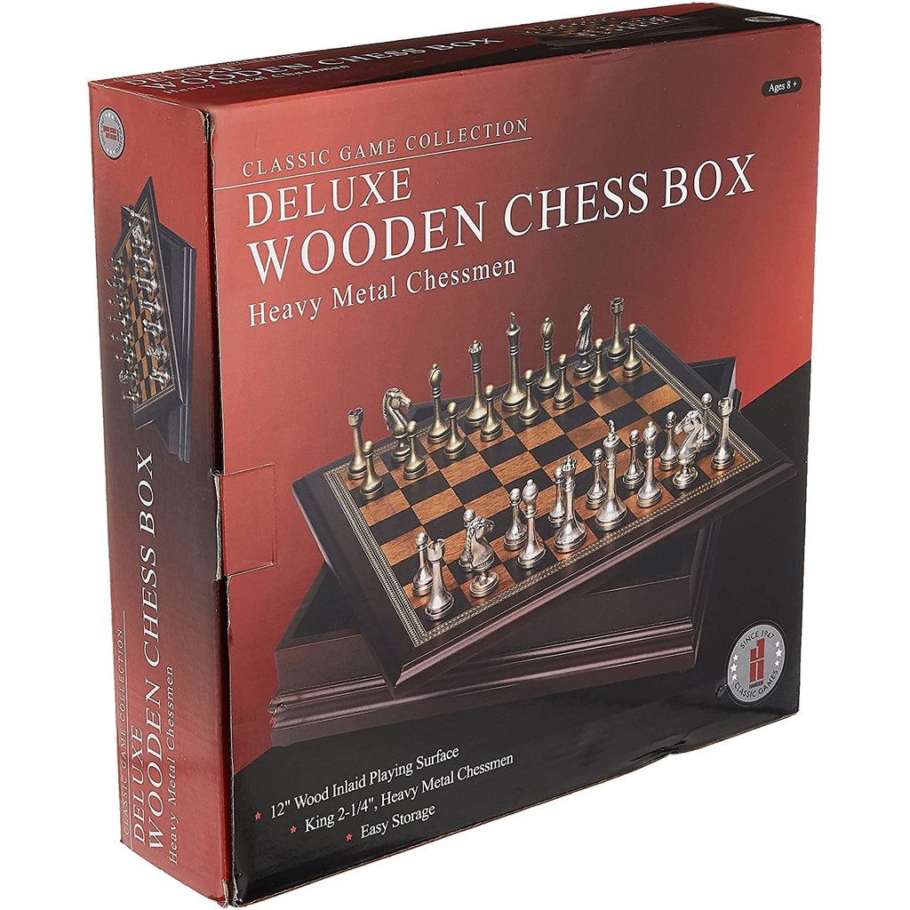 METAL CHESSMEN  WITH WOOD BOARD