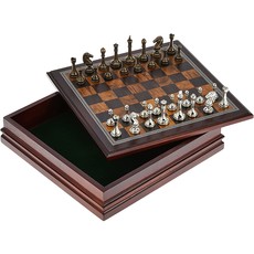 METAL CHESSMEN  WITH WOOD BOARD