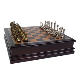 METAL CHESSMEN  WITH WOOD BOARD