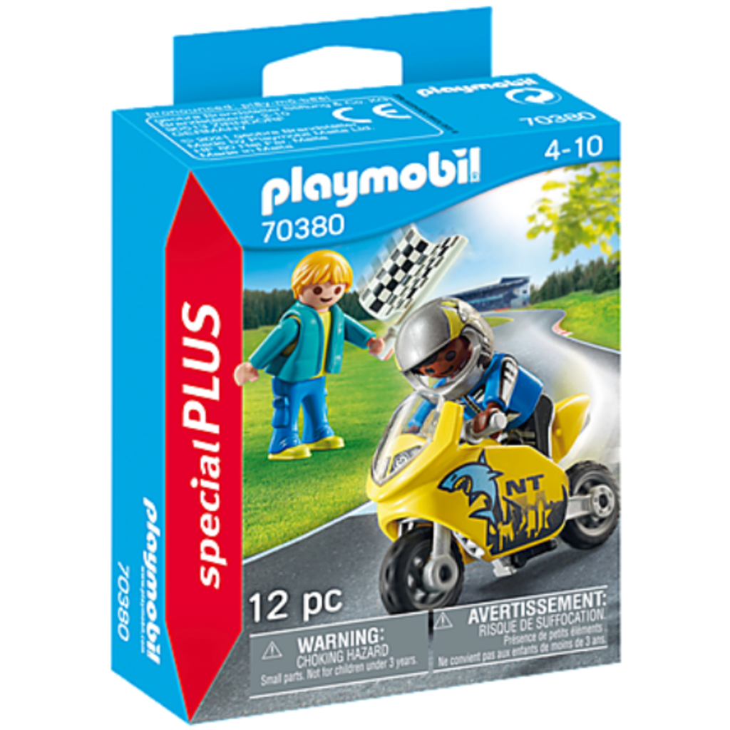 playmobil moto de course jaune