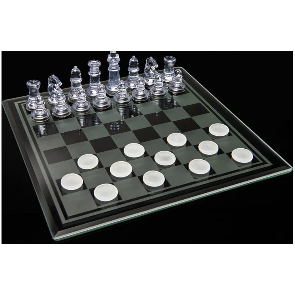 WE Games Black and Clear Glass Chess Set