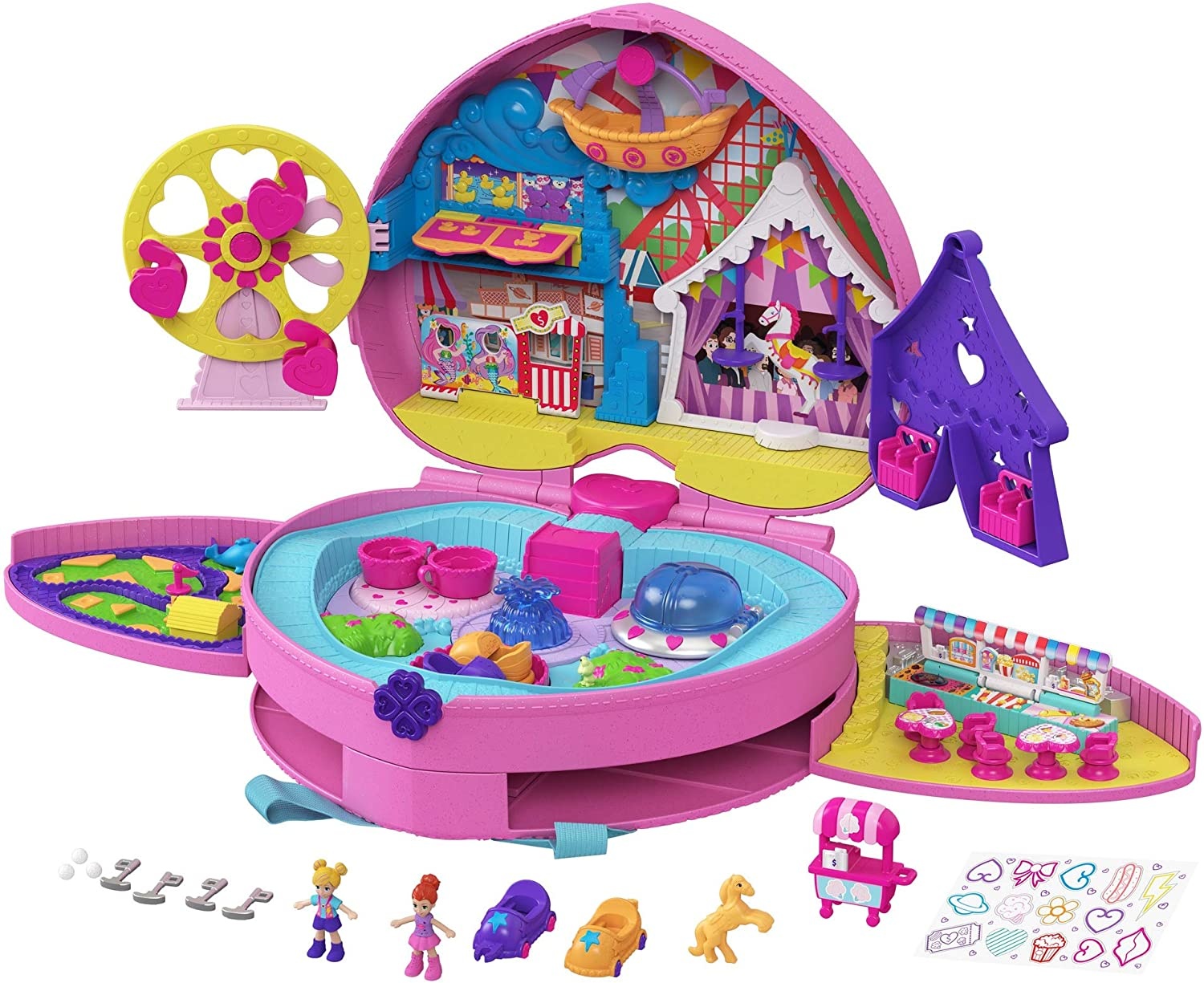  Polly Pocket 2-in-1 Travel Toy Playset, Unicorn Toy with 2  Dolls & 25 Surprise Accessories, Unicorn Party Large Compact : Toys & Games