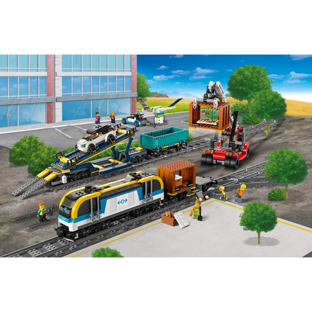 LEGO City Freight Train Set, 60336 Remote Control Toy for Kids Aged 7 Plus  with Sounds, 2 Wagons, Car Transporter, 33 Track Pieces and 2 EV Car Toys