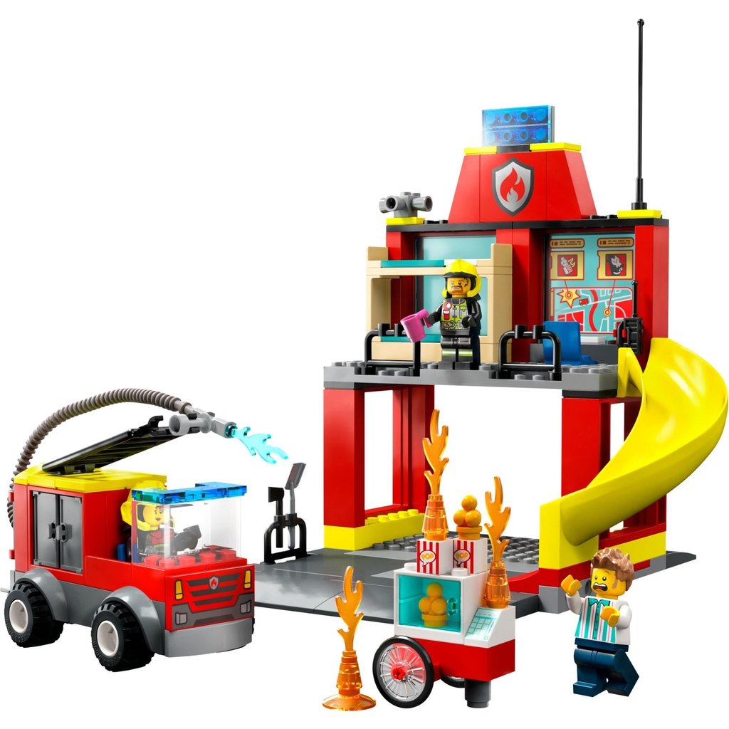 LEGO FIRE STATION AND FIRE TRUCK