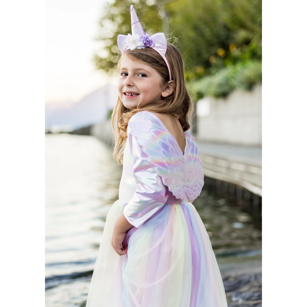  Girl's Rainbow Unicorn Dress with Attached Wings +