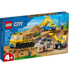 LEGO CONSTRUCTION TRUCKS AND WRECKING BALL CRANE