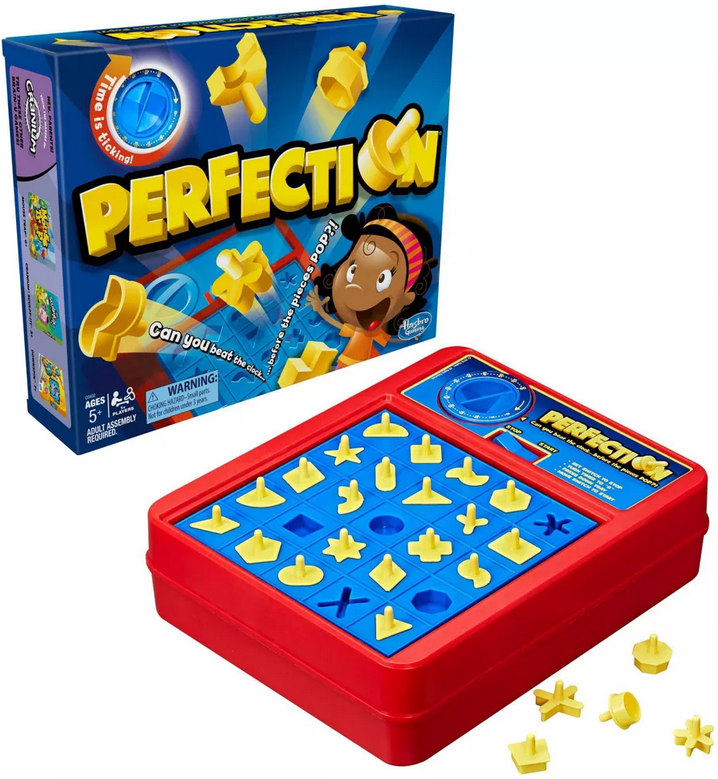 Hasbro Gaming Perfection Game for Preschoolers and Kids Ages 5 and Up,  Popping Shapes and Pieces, Preschool Board Games for 1 or More Players