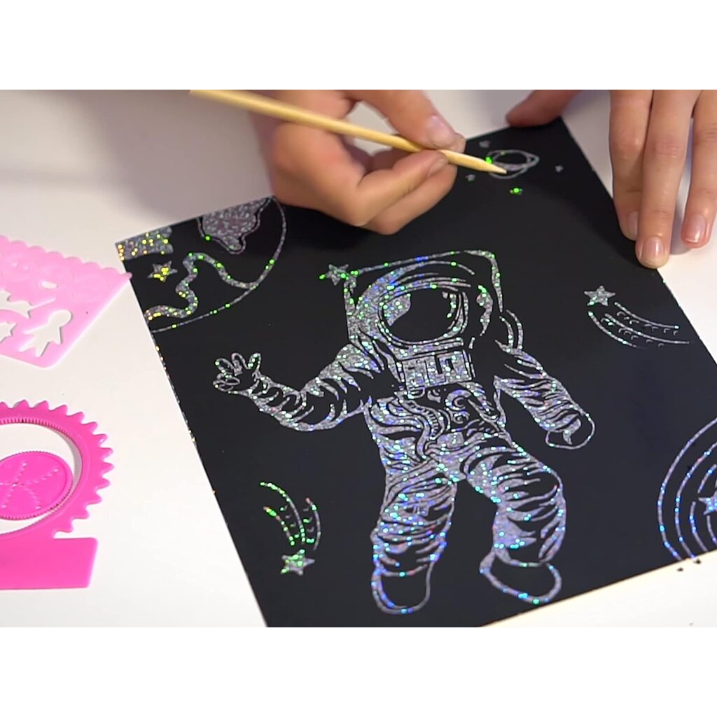 Cool Spaceman Magic Rainbow Color Scratch Art Sheet Sketch Paper