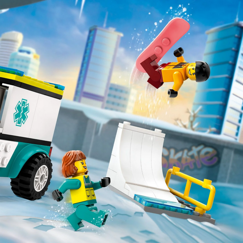 LEGO EMERGENCY AMBULANCE AND SNOWBOARDER