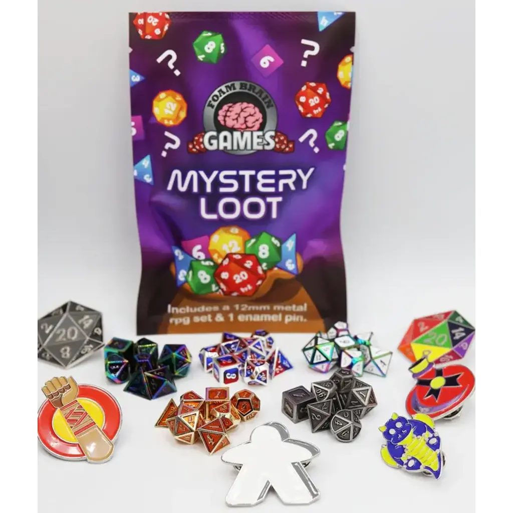FOAM BRAIN WHOLESALE EPIC MYSTERY LOOT: MINI METAL RPG SET & ENAMEL PIN