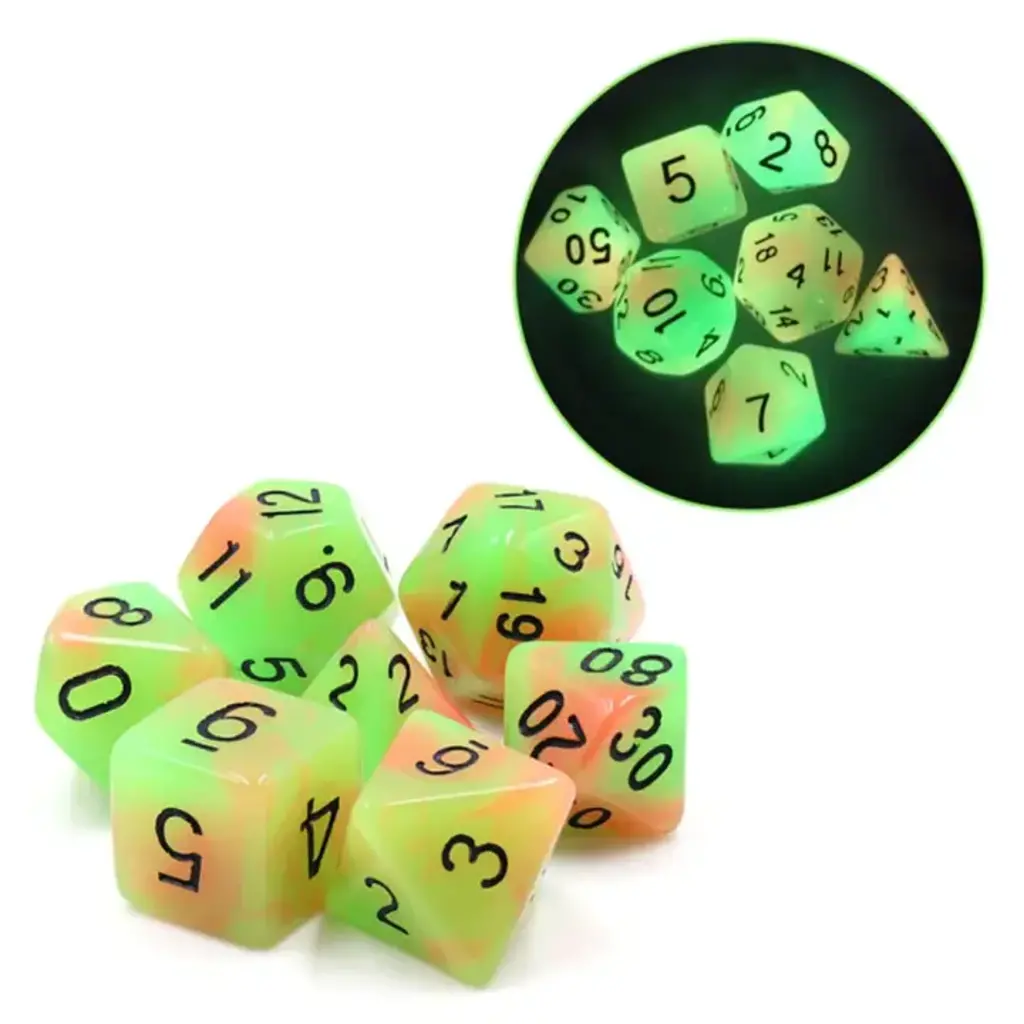 FOAM BRAIN WHOLESALE GLOW IN DARK MANGO RPG DICE SET*