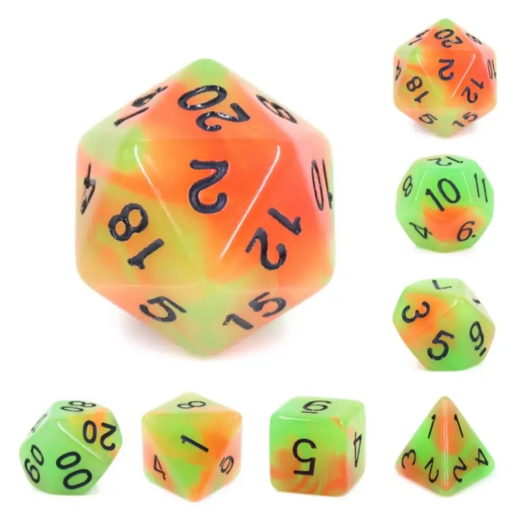 FOAM BRAIN WHOLESALE GLOW IN DARK MANGO RPG DICE SET*