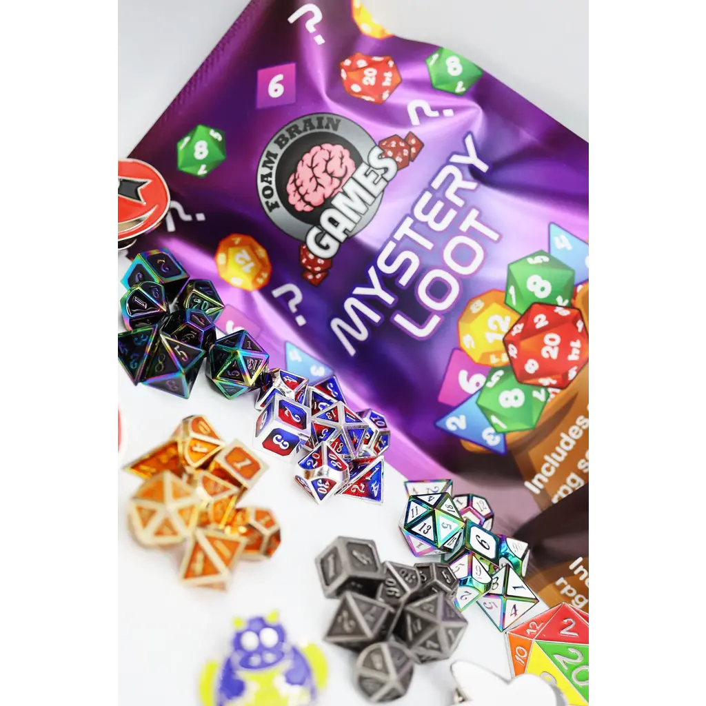 FOAM BRAIN WHOLESALE EPIC MYSTERY LOOT: MINI METAL RPG SET & ENAMEL PIN