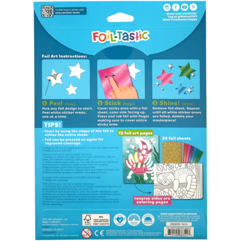 OOLY FOIL-TASTIC FOIL ART & COLORING AWESOME ANIMALS