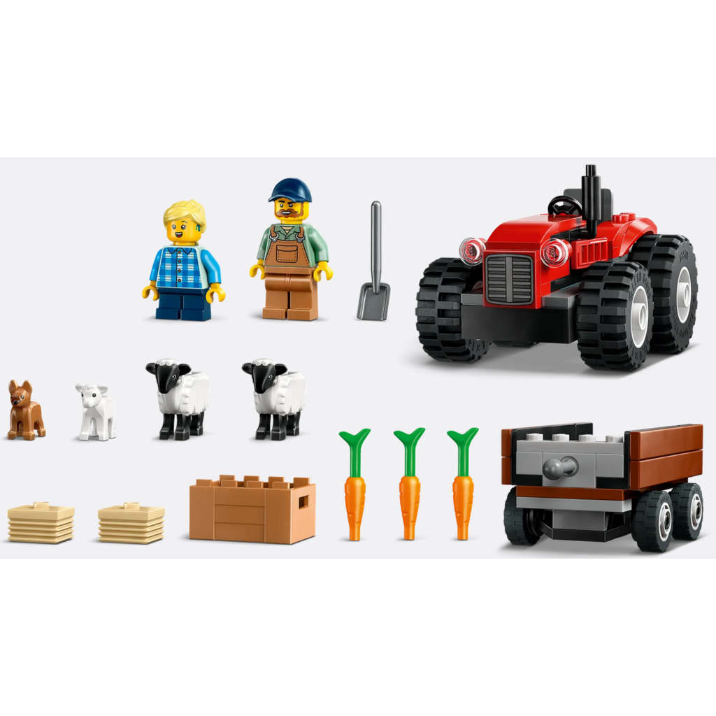 LEGO RED FARM TRACTOR WITH TRAILER & SHEEP