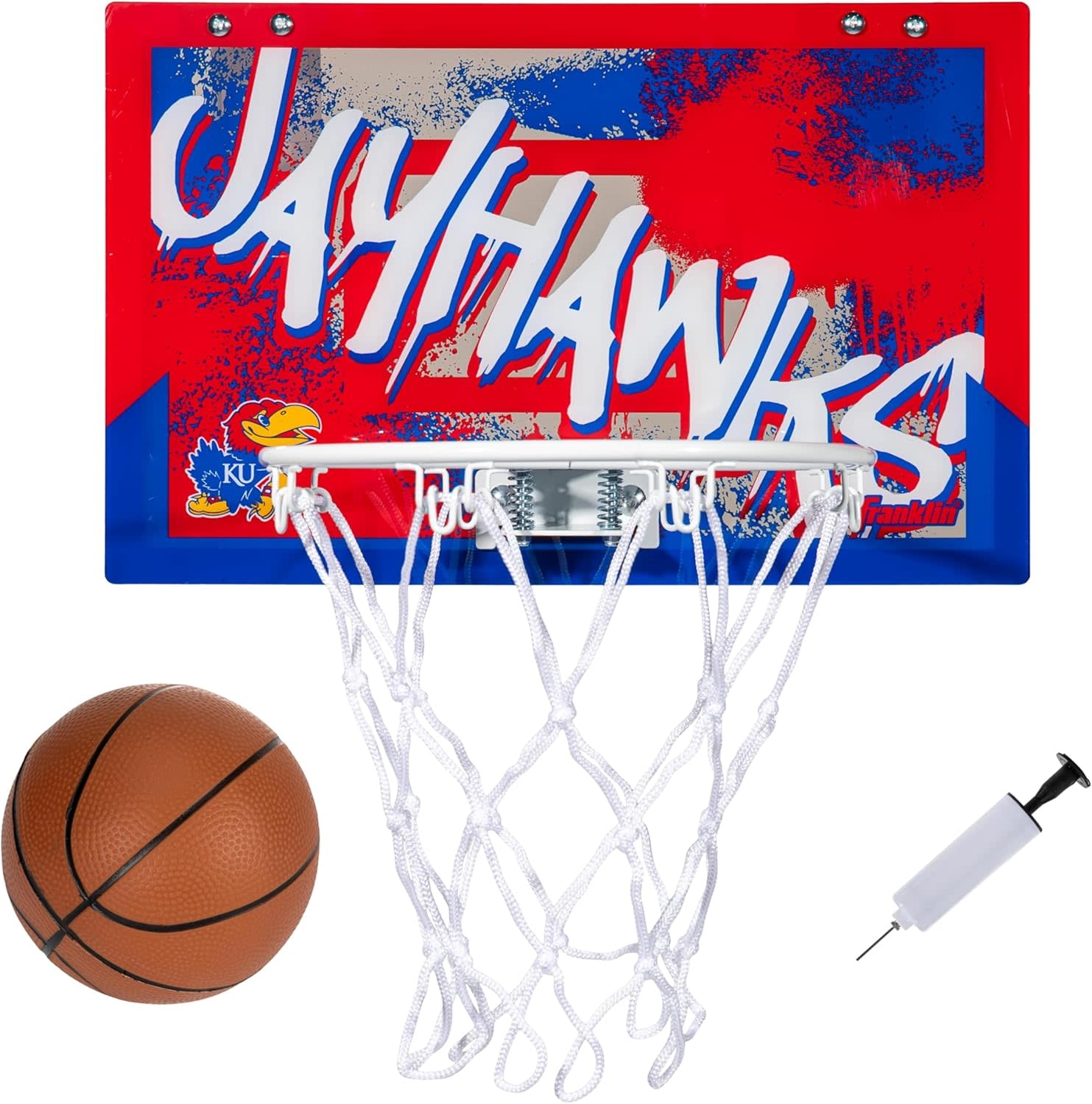 JAYHAWK KIDS OVER THE DOOR MINI BASKETBALL HOOP SET
