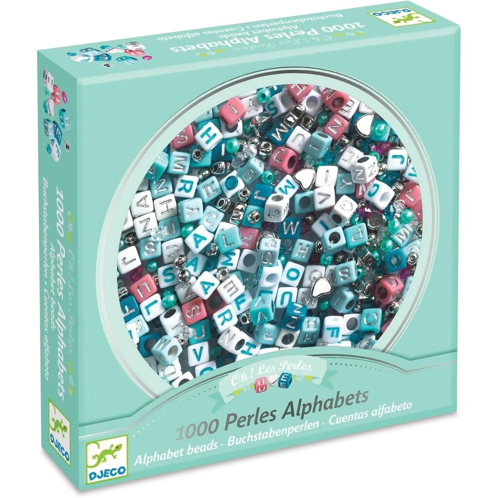 Perline Alfabeto Janod J08172 | Gioco Creativo Per Bambini | 26 Pezzi In Legno Di Ciliegio Con Ago E Corda | Contenitore PVC