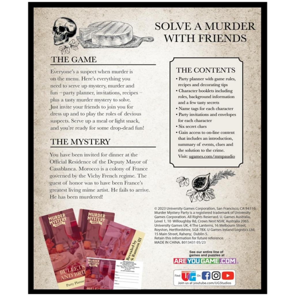 MURDER MYSTERY GAMES MURDER MYSTERY PARTY -  BULLETS AND BRIE*
