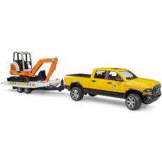BRUDER TOYS AMERICA RAM SERVICE TRUCK WITH TRAILER & MINI EXCAVATOR