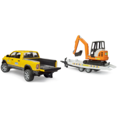 BRUDER TOYS AMERICA RAM SERVICE TRUCK WITH TRAILER & MINI EXCAVATOR
