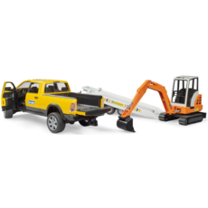 BRUDER TOYS AMERICA RAM SERVICE TRUCK WITH TRAILER & MINI EXCAVATOR