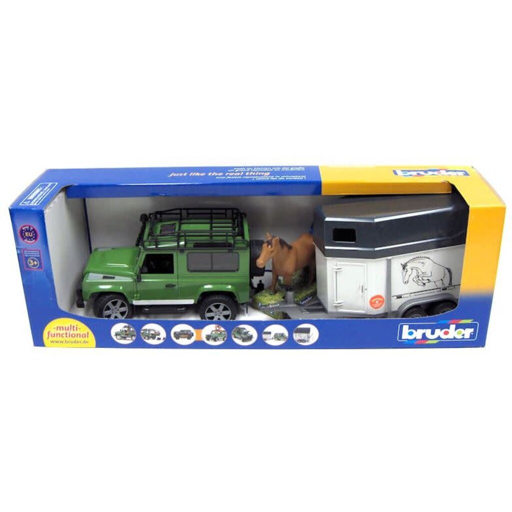 BRUDER TOYS AMERICA LAND ROVER WITH HORSE TRAILER