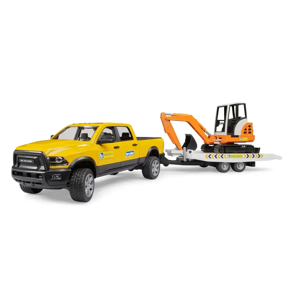 BRUDER TOYS AMERICA RAM SERVICE TRUCK WITH TRAILER & MINI EXCAVATOR