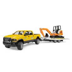 BRUDER TOYS AMERICA RAM SERVICE TRUCK WITH TRAILER & MINI EXCAVATOR