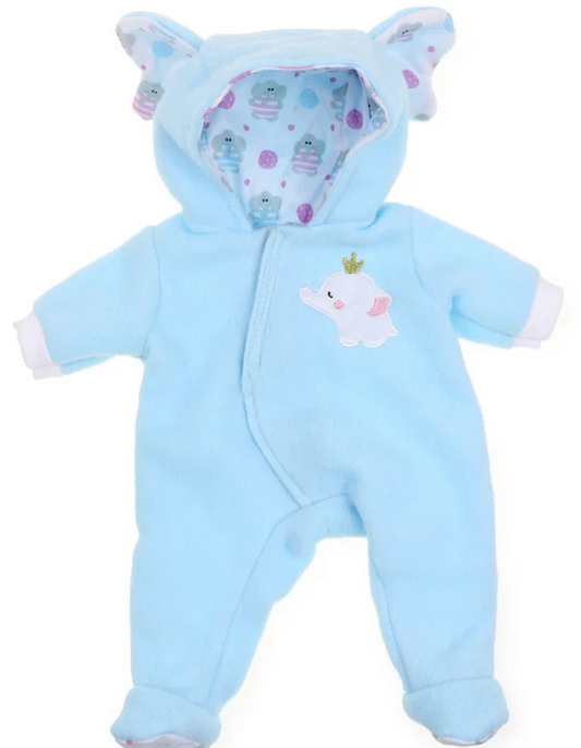 16" DOLL CLOTHES HOODED ONESIE BLUE