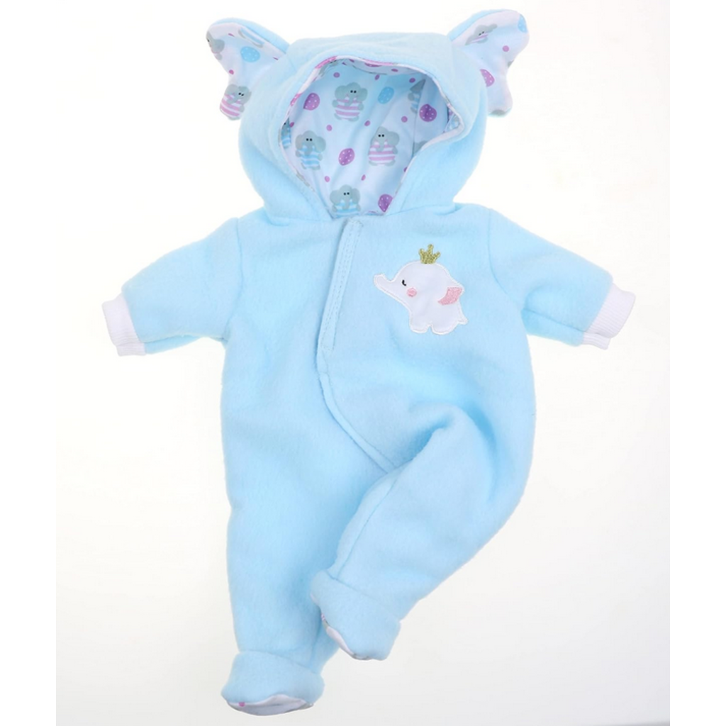 JC TOYS 16" DOLL CLOTHES HOODED ONESIE BLUE