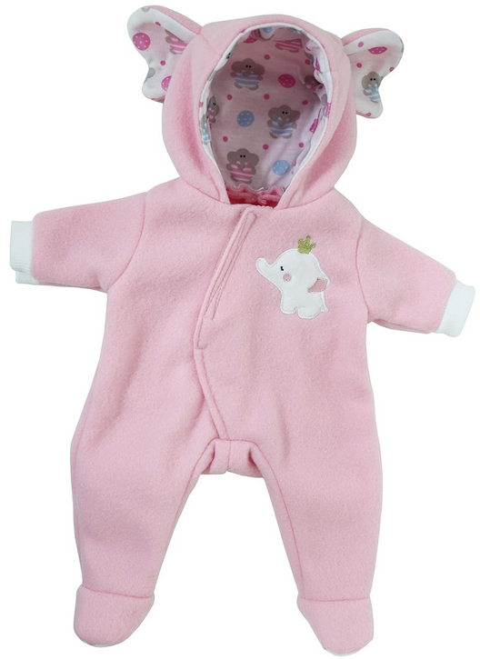 16" DOLL CLOTHES HOODED ONESIE PINK