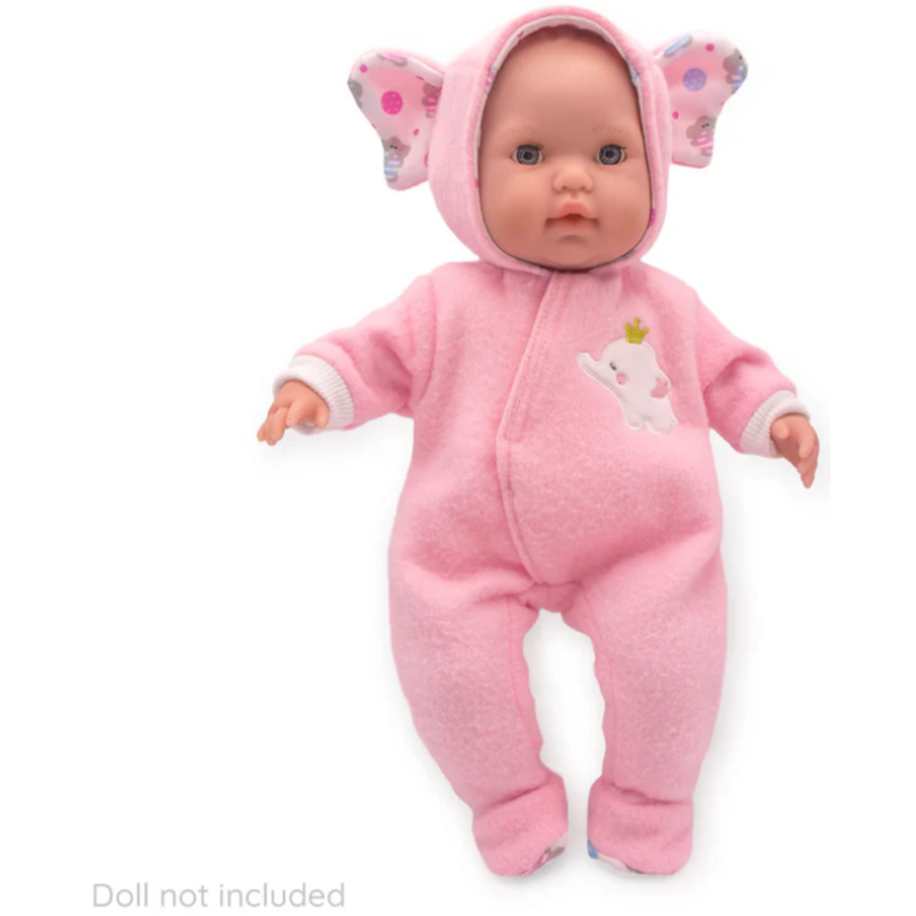 JC TOYS 16" DOLL CLOTHES   HOODED ONESIE PINK
