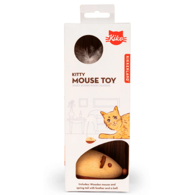 KIKKERLAND KITTY WOODEN MOUSE TOY