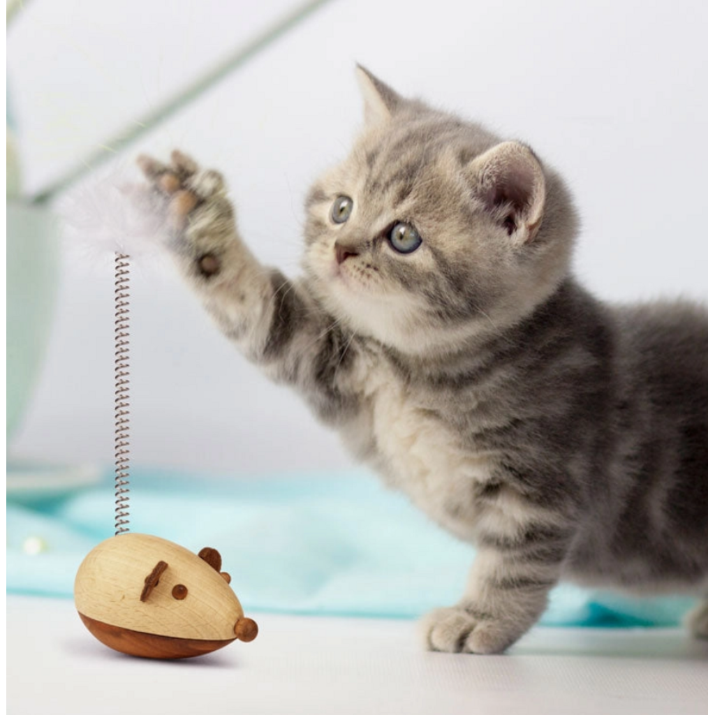 KIKKERLAND KITTY WOODEN MOUSE TOY