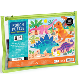 MUDPUPPY POUCH PUZZLE 12 PC MIGHTY DINOSAURS